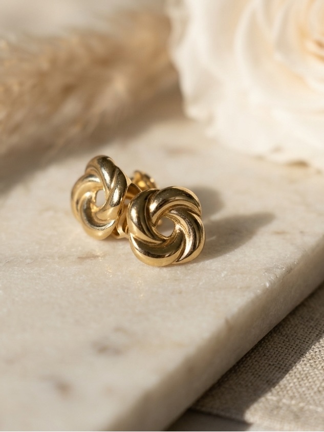 18k Gold Knot Stud Earrings - Women Jewelry